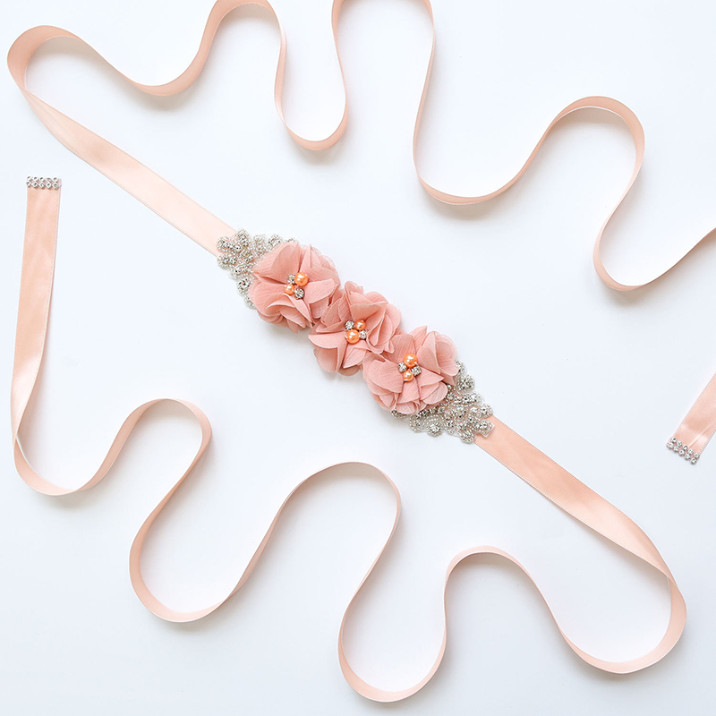 Bridal Sash Ribbon - Inci taklidi şifon kumaş çiçek gelin